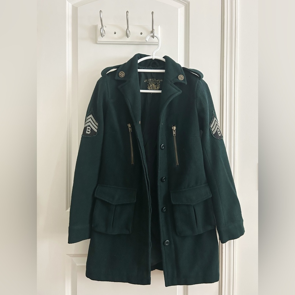 Dark Green Military Coat with Patches